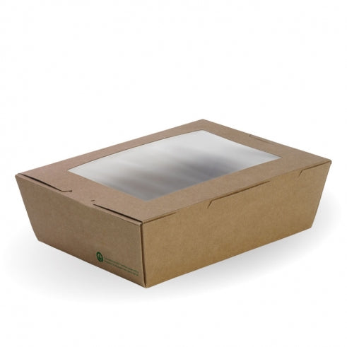 Large lunch box with window- 197 x 140 x 64mm - Box of 200 from BioPak. Compostable, made out of FSC�� certified paper and sold in boxes of 1. Hospitality quality at wholesale price with The Flying Fork!
