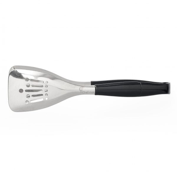 All Purpose Tong - One Side Perforate, Black Handle from Chef Inox. Perforated and sold in boxes of 1. Hospitality quality at wholesale price with The Flying Fork!