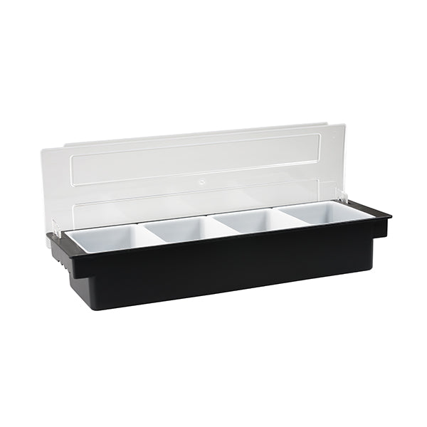 Condiment Dispenser - Plastic, Black, 4 Comp. from Chalet. Sold in boxes of 1. Hospitality quality at wholesale price with The Flying Fork!