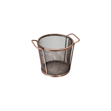 SERVICE BASKET-ROUND, 80x90mm, ANTIQUE COPPER, W/2 HDLS from Moda. made out of Stainless Steel and sold in boxes of 6. Hospitality quality at wholesale price with The Flying Fork!