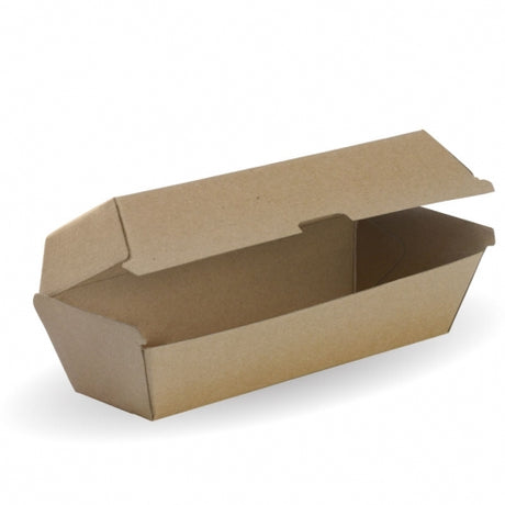 Hot dog box - 209x70x76mm - box of 400 from BioPak. Compostable, made out of FSC�� certified paper and sold in boxes of 1. Hospitality quality at wholesale price with The Flying Fork!