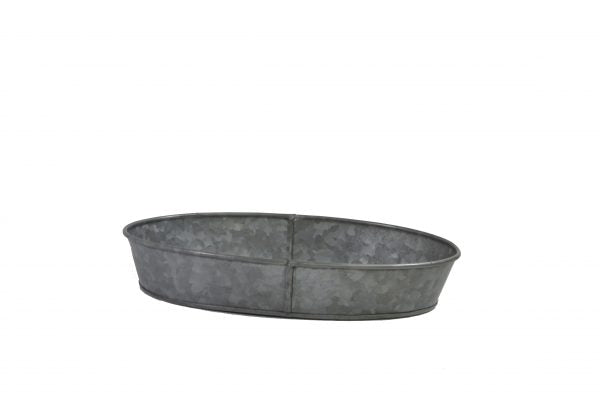 Oval Galvanised Tray - Coney Island, 240x160x45mm from Chef Inox. made out of Galvanised Iron and sold in boxes of 1. Hospitality quality at wholesale price with The Flying Fork!
