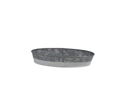 Oval Galvanised Tray - Coney Island, Dipped White, 240x160x45mm from Chef Inox. made out of Galvanised Iron and sold in boxes of 1. Hospitality quality at wholesale price with The Flying Fork!