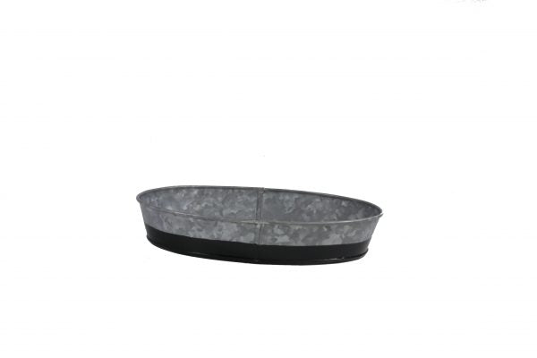 Oval Galvanised Tray - Coney Island, Dipped Black, 240x160x45mm from Chef Inox. made out of Galvanised Iron and sold in boxes of 1. Hospitality quality at wholesale price with The Flying Fork!