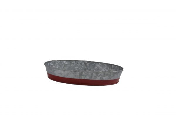Oval Galvanised Tray - Coney Island, Dipped Red, 270x190x45mm from Chef Inox. made out of Galvanised Iron and sold in boxes of 1. Hospitality quality at wholesale price with The Flying Fork!