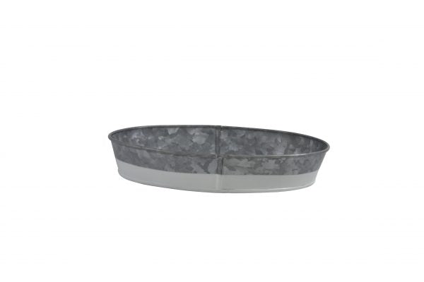 Oval Galvanised Tray - Coney Island, Dipped White, 270x190x45mm from Chef Inox. made out of Galvanised Iron and sold in boxes of 1. Hospitality quality at wholesale price with The Flying Fork!
