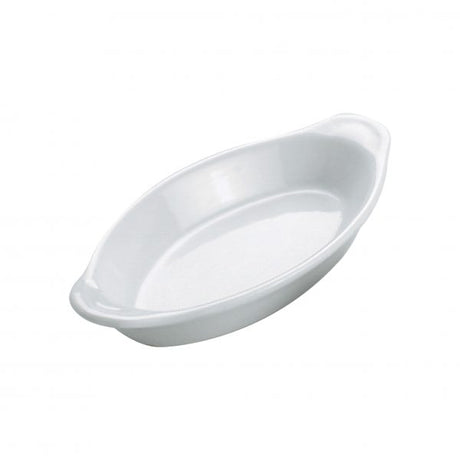Oval Gratin Dish - 570mL, 295x155mm, White from Vitroceram. made out of Porcelain and sold in boxes of 24. Hospitality quality at wholesale price with The Flying Fork!