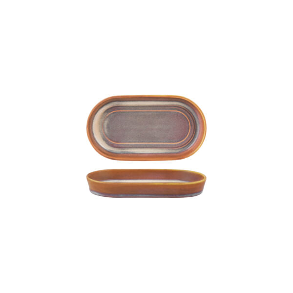 Tablekraft urban loft oval platter - 180x98x25mm auburn from Tablekraft. made out of Porcelain and sold in boxes of 4. Hospitality quality at wholesale price with The Flying Fork!