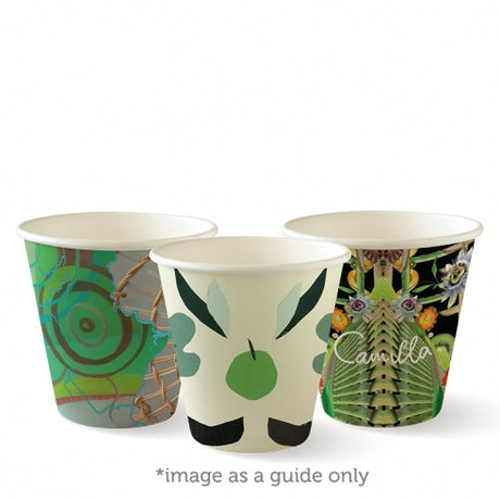 Biocup Single Wall - Art Series, 8oz, 90mm (Box of 1000) from BioPak. Compostable, made out of Paper and Bioplastic and sold in boxes of 1. Hospitality quality at wholesale price with The Flying Fork!