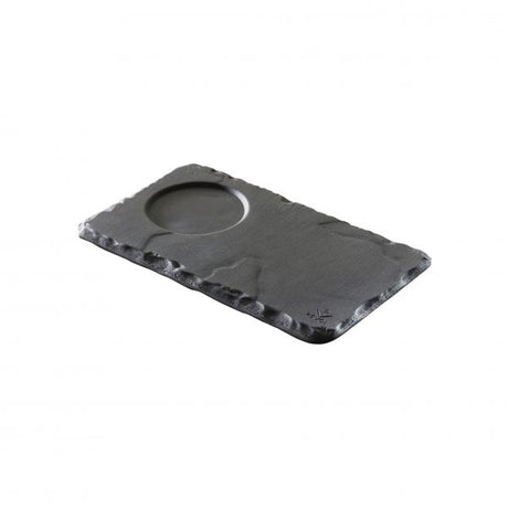 Tray with Well - 140x80mm, Basalt from Revol. made out of Porcelain and sold in boxes of 6. Hospitality quality at wholesale price with The Flying Fork!
