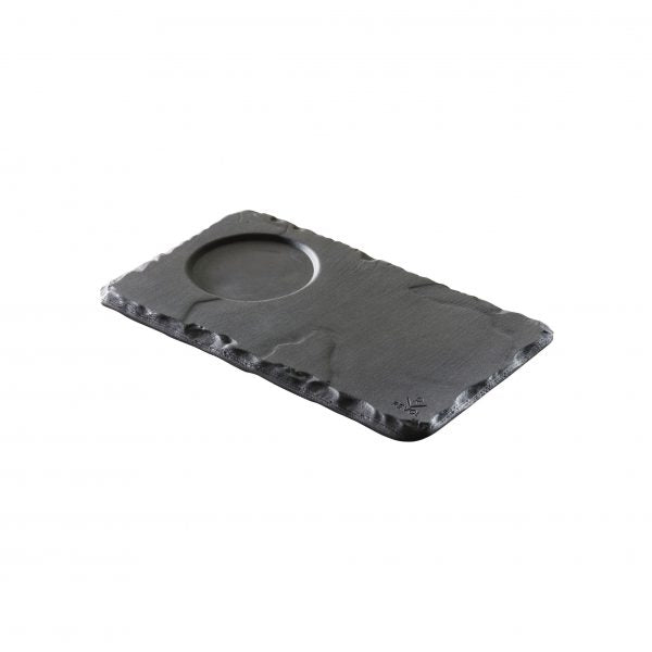 Tray with Well - 140x80mm, Basalt from Revol. made out of Porcelain and sold in boxes of 6. Hospitality quality at wholesale price with The Flying Fork!