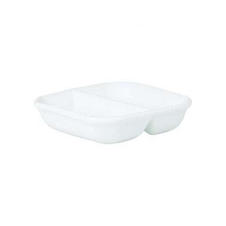 2-Compartment Sauce-Spice Dish - 90mm, Chelsea from Royal Porcelain. made out of Porcelain and sold in boxes of 24. Hospitality quality at wholesale price with The Flying Fork!