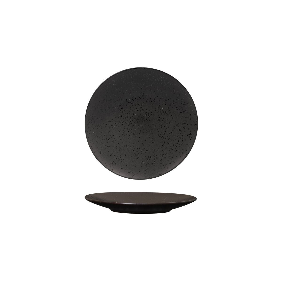 ROUND PLATE - FLAT, 160mm , MATT BLACK from Luzerne. Textured, made out of Ceramic and sold in boxes of 6. Hospitality quality at wholesale price with The Flying Fork!