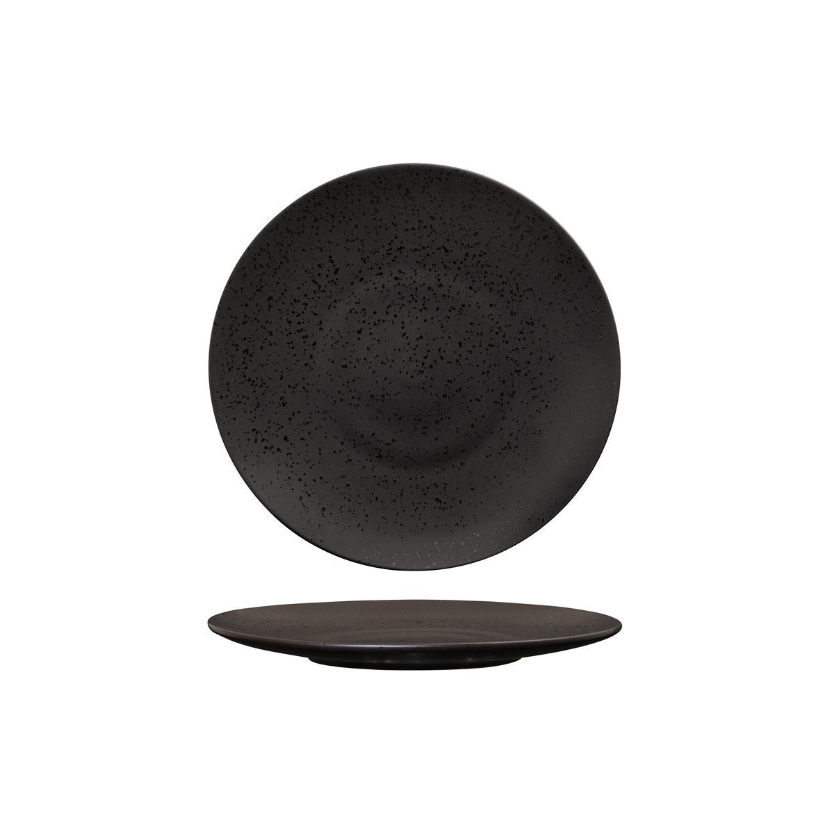 ROUND PLATE - FLAT, 210mm , MATT BLACK from Luzerne. Textured, made out of Ceramic and sold in boxes of 6. Hospitality quality at wholesale price with The Flying Fork!