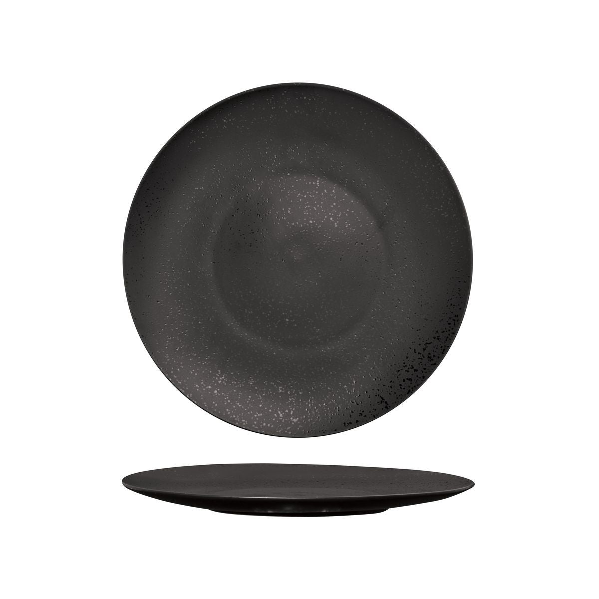 ROUND PLATE - FLAT, 280mm , MATT BLACK from Luzerne. Textured, made out of Ceramic and sold in boxes of 6. Hospitality quality at wholesale price with The Flying Fork!