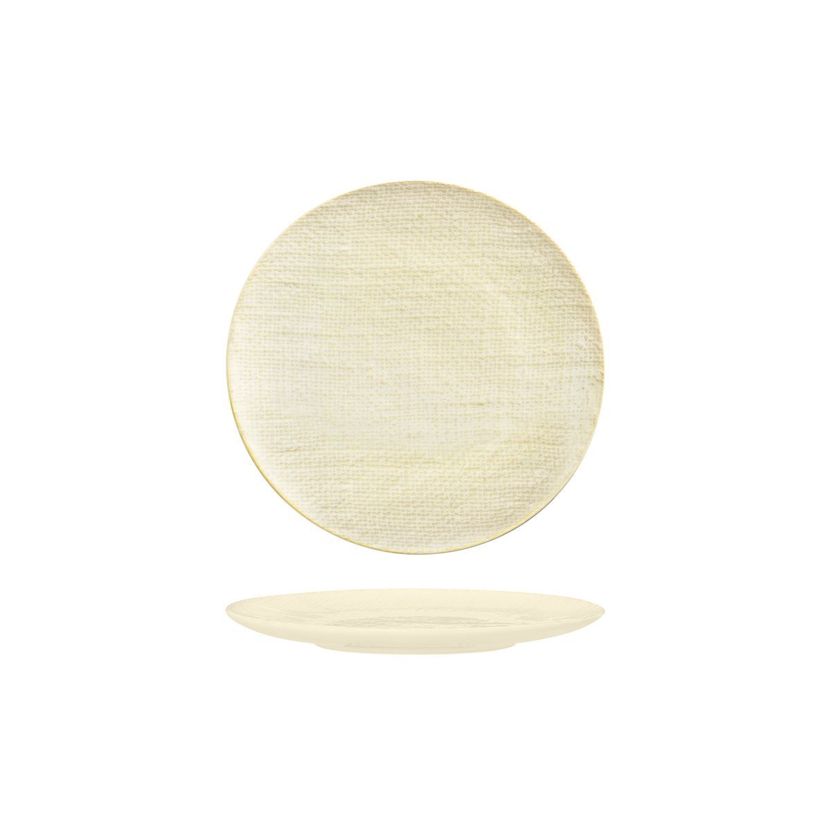 ROUND PLATE - FLAT, 180mm , REACTIVE WHITE from Luzerne. Textured, made out of Ceramic and sold in boxes of 6. Hospitality quality at wholesale price with The Flying Fork!