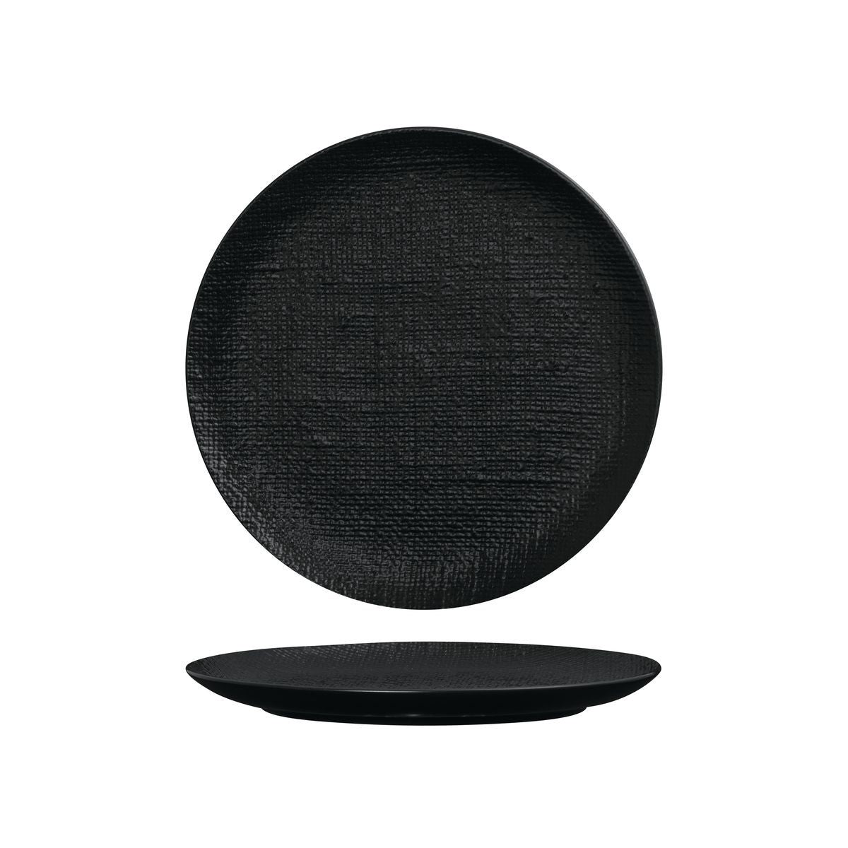 ROUND PLATE - FLAT, 260mm , MATT BLACK from Luzerne. made out of Ceramic and sold in boxes of 4. Hospitality quality at wholesale price with The Flying Fork!