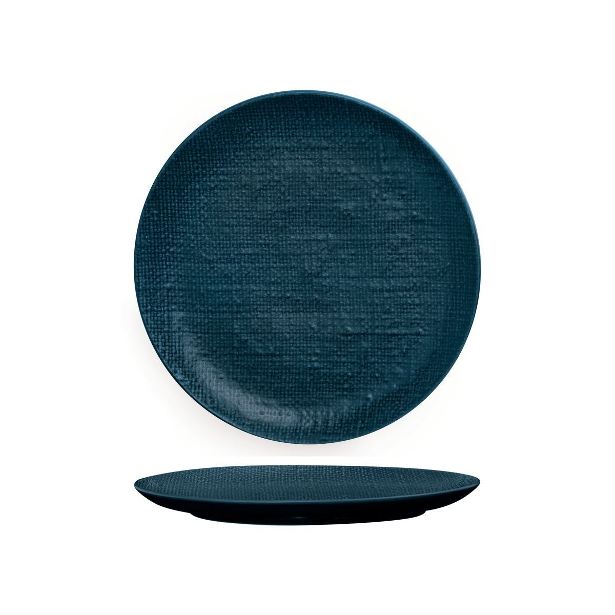 ROUND PLATE - FLAT, 260mm , MATT BLUE from Luzerne. Textured, made out of Ceramic and sold in boxes of 4. Hospitality quality at wholesale price with The Flying Fork!