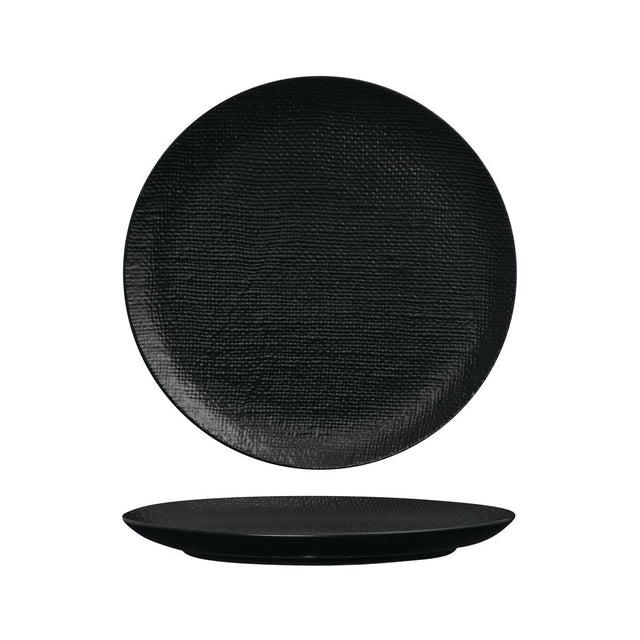 ROUND PLATE - FLAT, 285mm , MATT BLACK from Luzerne. made out of Ceramic and sold in boxes of 4. Hospitality quality at wholesale price with The Flying Fork!