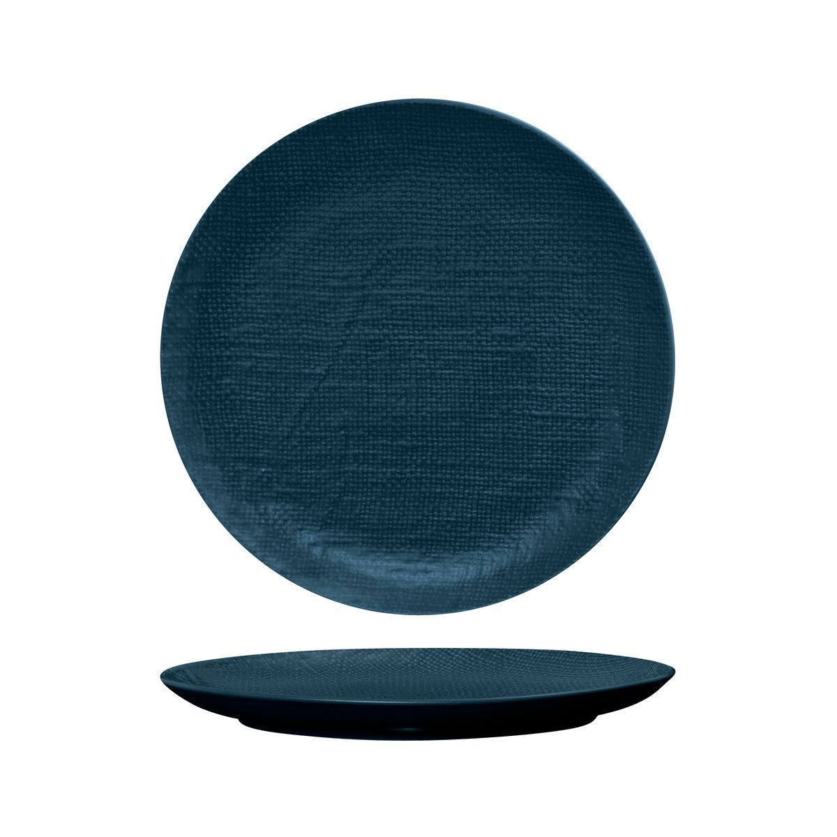 ROUND PLATE - FLAT, 285mm , MATT BLUE from Luzerne. Textured, made out of Ceramic and sold in boxes of 4. Hospitality quality at wholesale price with The Flying Fork!