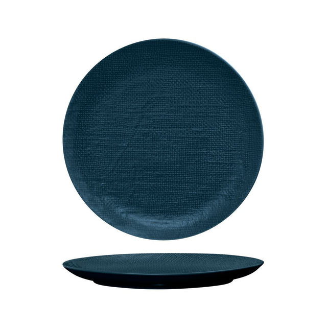 ROUND PLATE - FLAT, 285mm , MATT BLUE from Luzerne. Textured, made out of Ceramic and sold in boxes of 4. Hospitality quality at wholesale price with The Flying Fork!