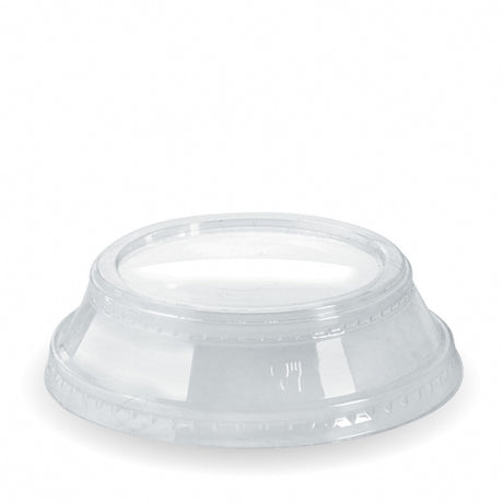 Lid to fit 300-700ml Clear Cups (Box of 1000) from BioPak. Compostable, made out of Bioplastic and sold in boxes of 1. Hospitality quality at wholesale price with The Flying Fork!