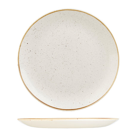 Round Plate - 324mm, Barley White, Stonecast from Churchill. Vitrified, made out of Porcelain and sold in boxes of 6. Hospitality quality at wholesale price with The Flying Fork!