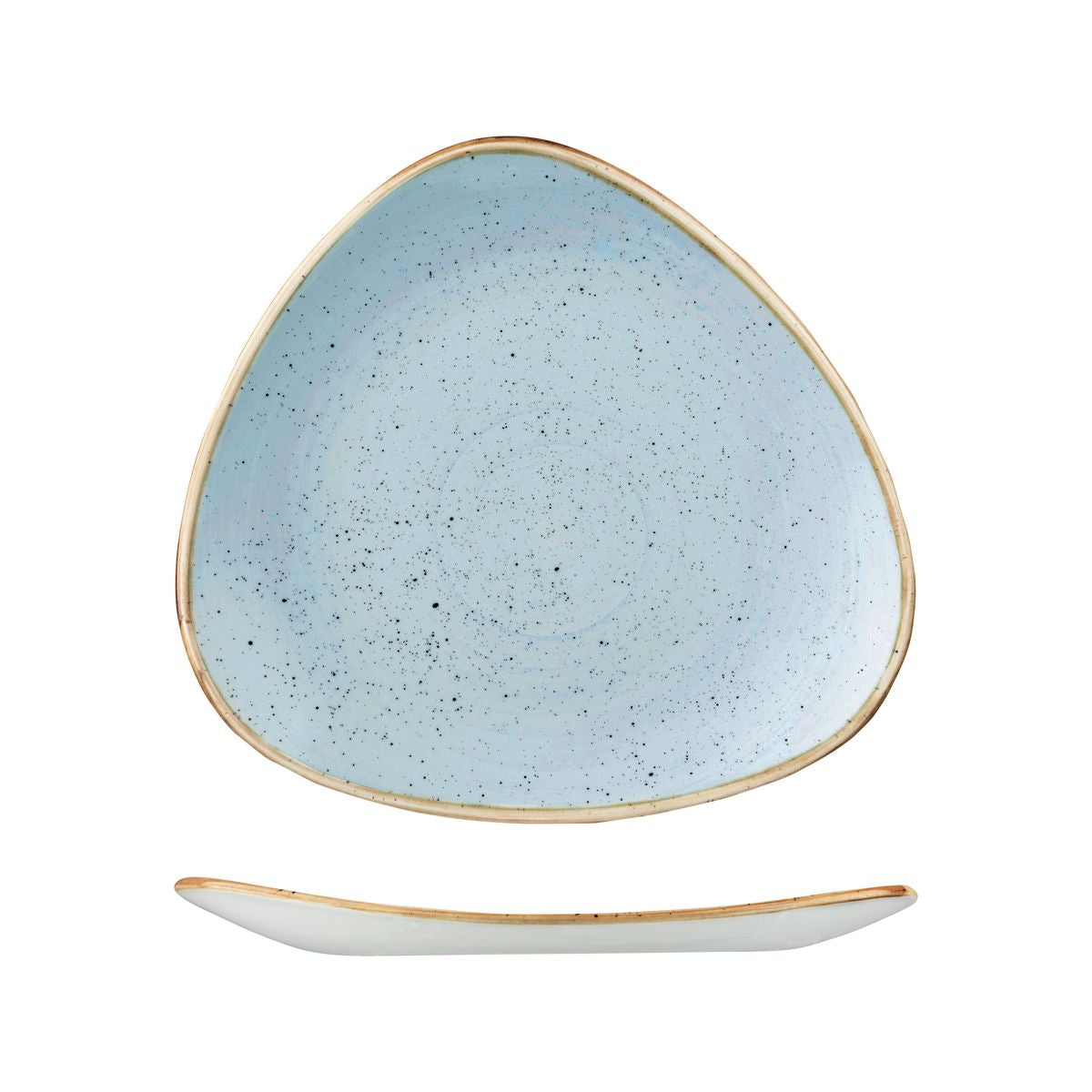 Triangular Plate - 300mm, Duck Egg, Stonecast from Churchill. Vitrified, made out of Porcelain and sold in boxes of 3. Hospitality quality at wholesale price with The Flying Fork!
