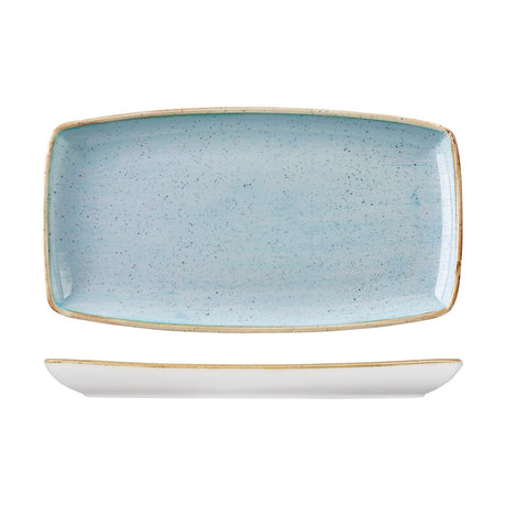 Rectangular Plate - 350x185mm, Duck Egg, Stonecast from Churchill. Vitrified, made out of Porcelain and sold in boxes of 3. Hospitality quality at wholesale price with The Flying Fork!