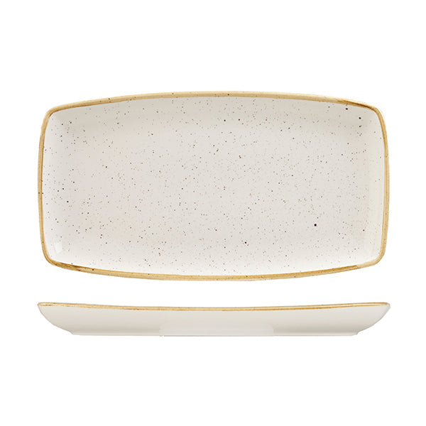 Rectangular Plate - 350mmx185mm, Barley White, Stonecast from Churchill. Vitrified, made out of Porcelain and sold in boxes of 3. Hospitality quality at wholesale price with The Flying Fork!