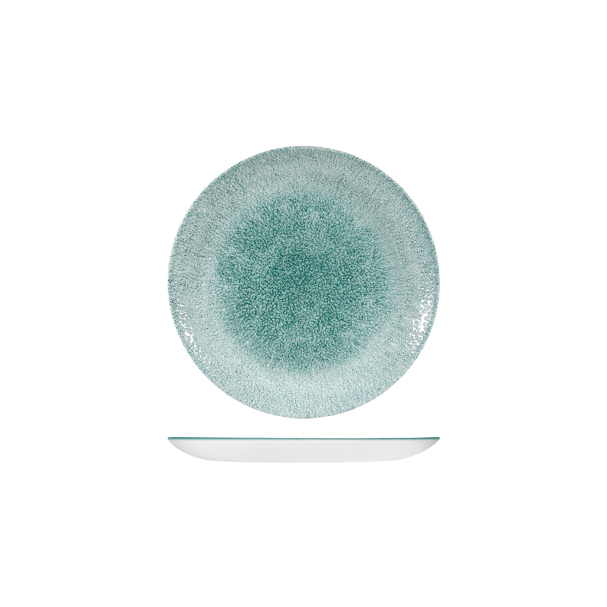 Round Plate - Coupe, 165mm, Raku, Jade Green from Churchill. Textured, made out of Porcelain and sold in boxes of 6. Hospitality quality at wholesale price with The Flying Fork!