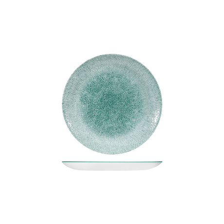 Round Plate - Coupe, 165mm, Raku, Jade Green from Churchill. Textured, made out of Porcelain and sold in boxes of 6. Hospitality quality at wholesale price with The Flying Fork!