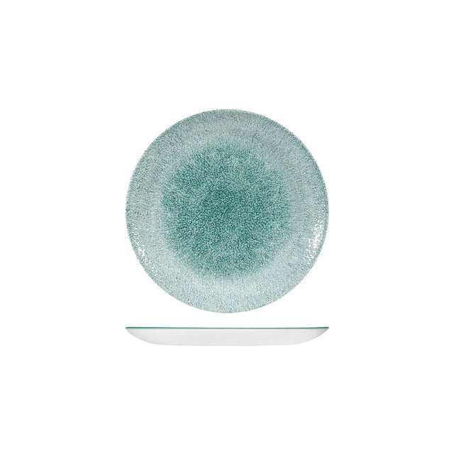 Round Plate - Coupe, 165mm, Raku, Jade Green from Churchill. Textured, made out of Porcelain and sold in boxes of 6. Hospitality quality at wholesale price with The Flying Fork!
