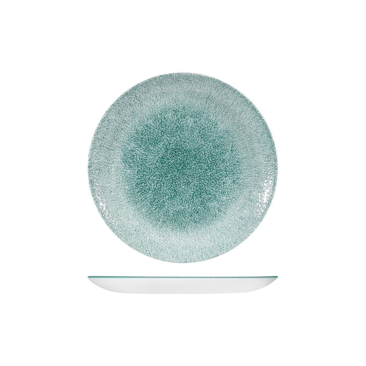 Round Plate - Coupe, 217mm, Raku, Jade Green from Churchill. Textured, made out of Porcelain and sold in boxes of 6. Hospitality quality at wholesale price with The Flying Fork!