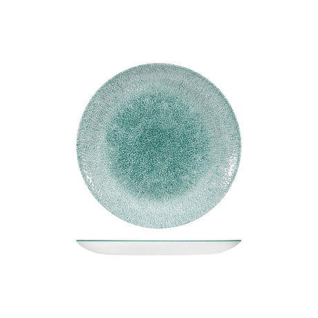Round Plate - Coupe, 217mm, Raku, Jade Green from Churchill. Textured, made out of Porcelain and sold in boxes of 6. Hospitality quality at wholesale price with The Flying Fork!