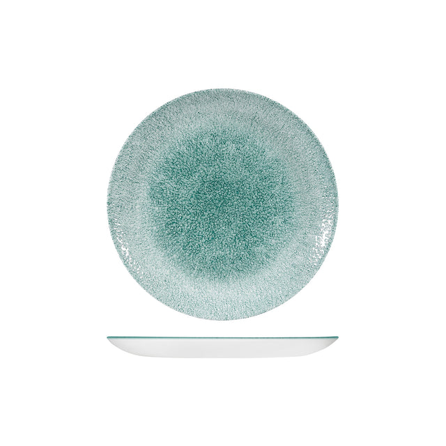 Round Plate - Coupe, 217mm, Raku, Jade Green from Churchill. Textured, made out of Porcelain and sold in boxes of 6. Hospitality quality at wholesale price with The Flying Fork!