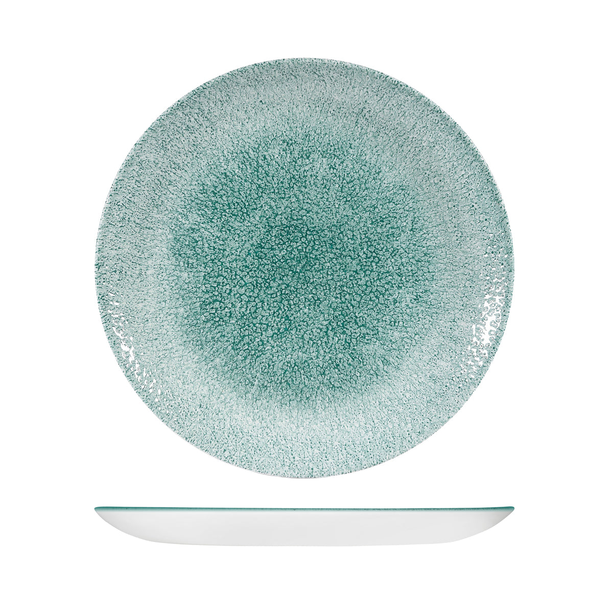Round Plate - Coupe, 288mm, Raku, Jade Green from Churchill. Textured, made out of Porcelain and sold in boxes of 6. Hospitality quality at wholesale price with The Flying Fork!