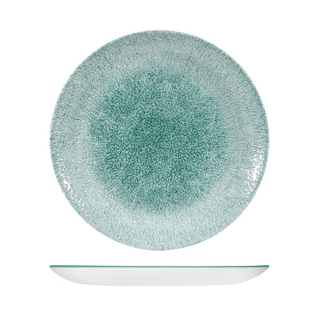Round Plate - Coupe, 288mm, Raku, Jade Green from Churchill. Textured, made out of Porcelain and sold in boxes of 6. Hospitality quality at wholesale price with The Flying Fork!