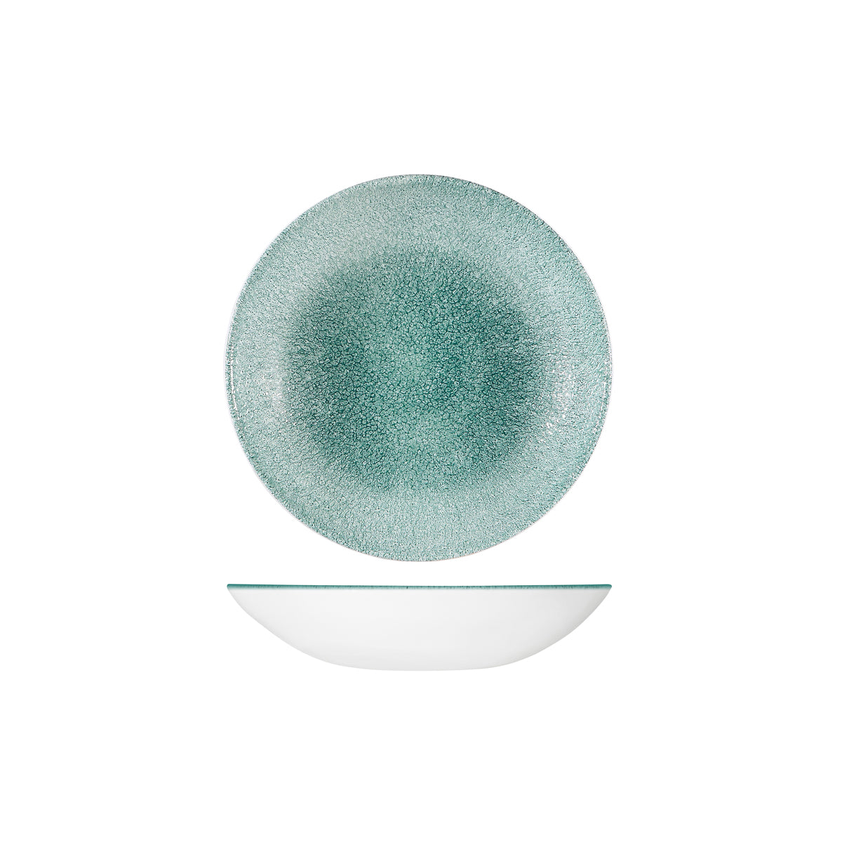Bowl - Coupe, 426ml, Raku, Jade Green from Churchill. Textured, made out of Porcelain and sold in boxes of 6. Hospitality quality at wholesale price with The Flying Fork!