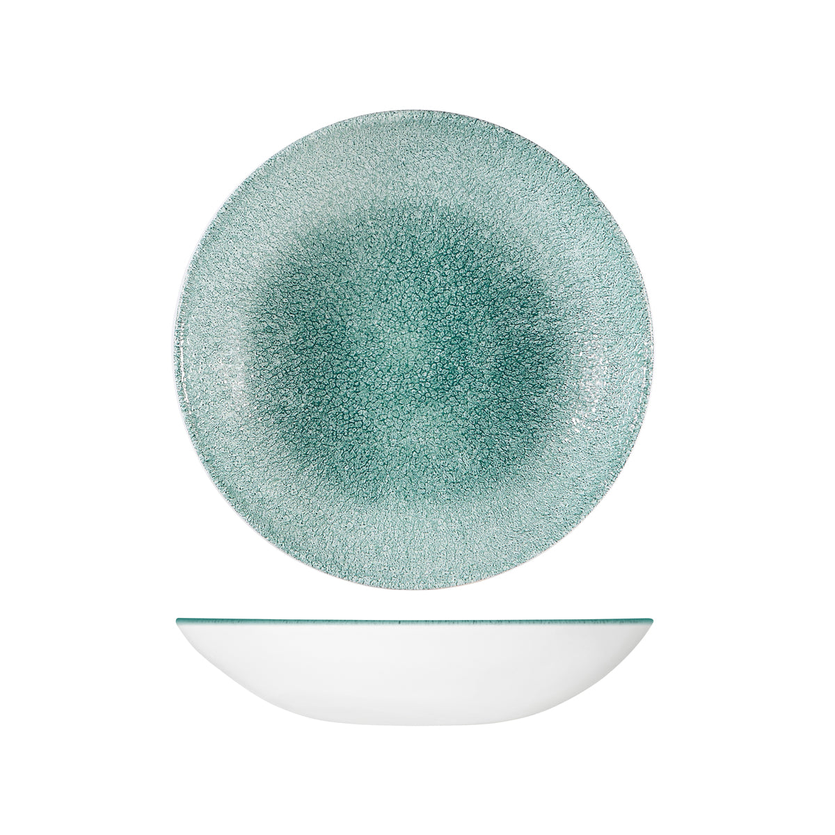 Bowl - Coupe, 1136ml, Raku, Jade Green from Churchill. Textured, made out of Porcelain and sold in boxes of 6. Hospitality quality at wholesale price with The Flying Fork!