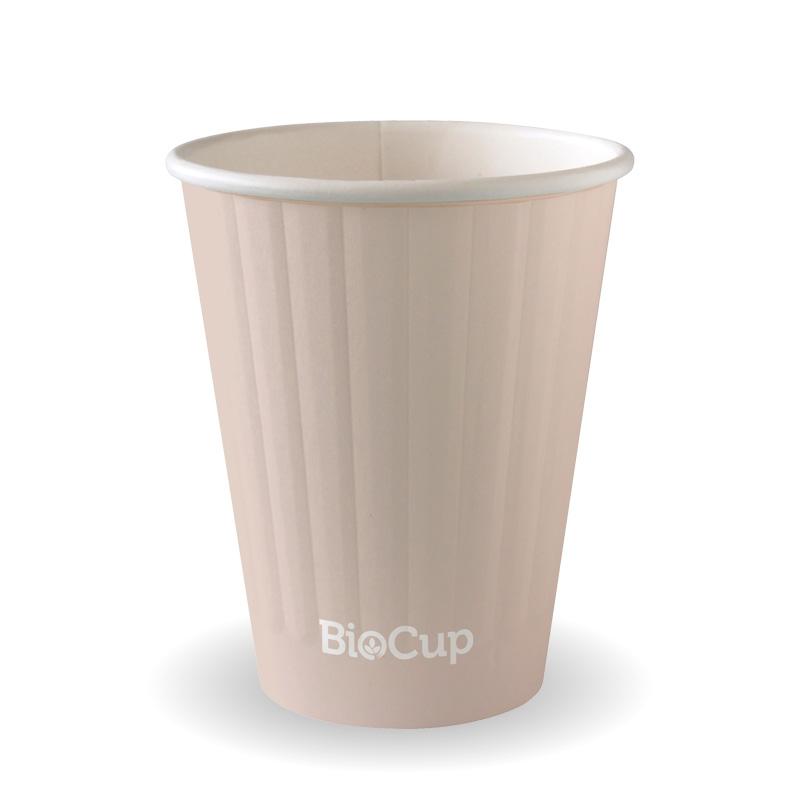 255ml / 8oz (80mm) Aqueous Leaf Double Wall BioCup - stone