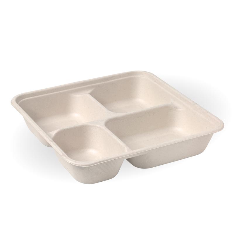 4 Compartment BioCane Takeaway Base LARGE - Natural from Biopak. Compostable, made out of Biocane and sold in boxes of 1. Hospitality quality at wholesale price with The Flying Fork!