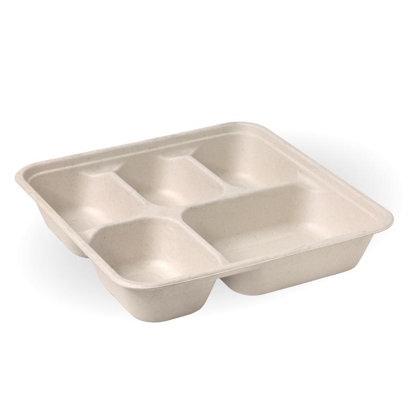 5 Compartment BioCane Takeaway Base LARGE - Natural from Biopak. Compostable, made out of Biocane and sold in boxes of 1. Hospitality quality at wholesale price with The Flying Fork!