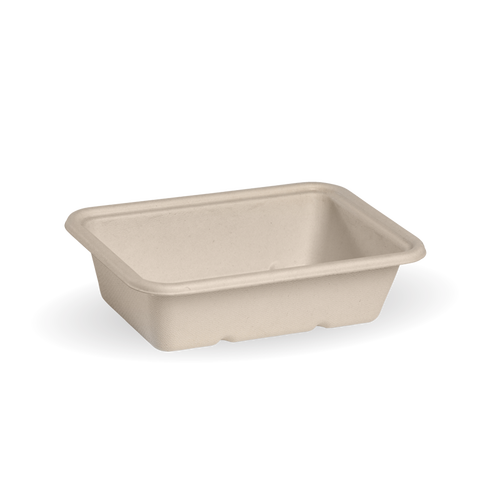 600ml base - natural from BioPak. Compostable, made out of Sugarcane Pulp and sold in boxes of 1. Hospitality quality at wholesale price with The Flying Fork!