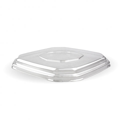 500 and 750ml octa base PET lid - Clear from BioPak. Compostable, made out of PET Plastic and sold in boxes of 1. Hospitality quality at wholesale price with The Flying Fork!