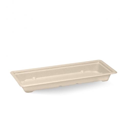 Long sushi tray - natural from BioPak. Compostable, made out of Paper and Bioplastic and sold in boxes of 1. Hospitality quality at wholesale price with The Flying Fork!