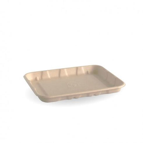 16x14x2cm (6x5") produce tray - natural from BioPak. Compostable, made out of Sugarcane Pulp and sold in boxes of 1. Hospitality quality at wholesale price with The Flying Fork!