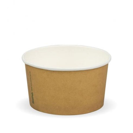 150ml (5oz) Ice Cream BioCup - printed kraft-look from BioPak. Compostable, made out of Paper and Bioplastic and sold in boxes of 1. Hospitality quality at wholesale price with The Flying Fork!