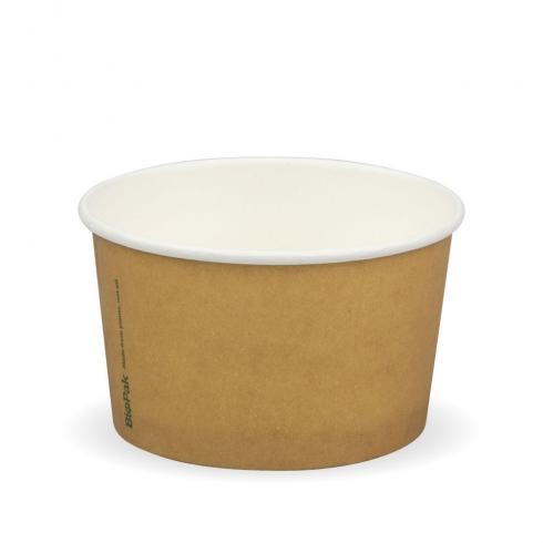 240ml (8oz) Ice Cream BioCup - printed kraft-look from BioPak. Compostable, made out of Paper and Bioplastic and sold in boxes of 1. Hospitality quality at wholesale price with The Flying Fork!