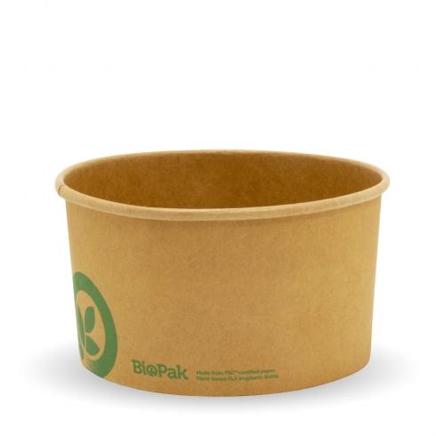1,000ml Large BioBowl - printed kraft-look from BioPak. Compostable, made out of Paper and Bioplastic and sold in boxes of 1. Hospitality quality at wholesale price with The Flying Fork!